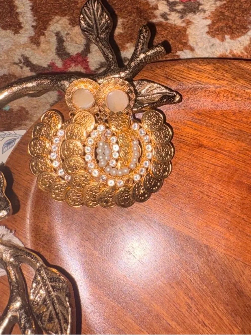 Gold Coin Hoop Earrings with Pearl and Crystal Accents
